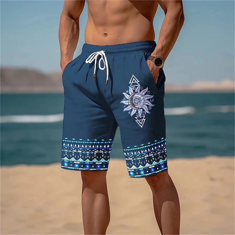 Colorful Beach Shorts with Sun Print