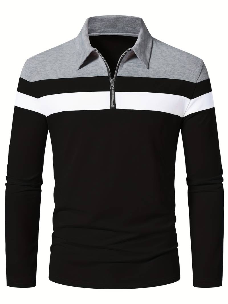 Men's long-sleeve zip-up polo shirt by Ethan