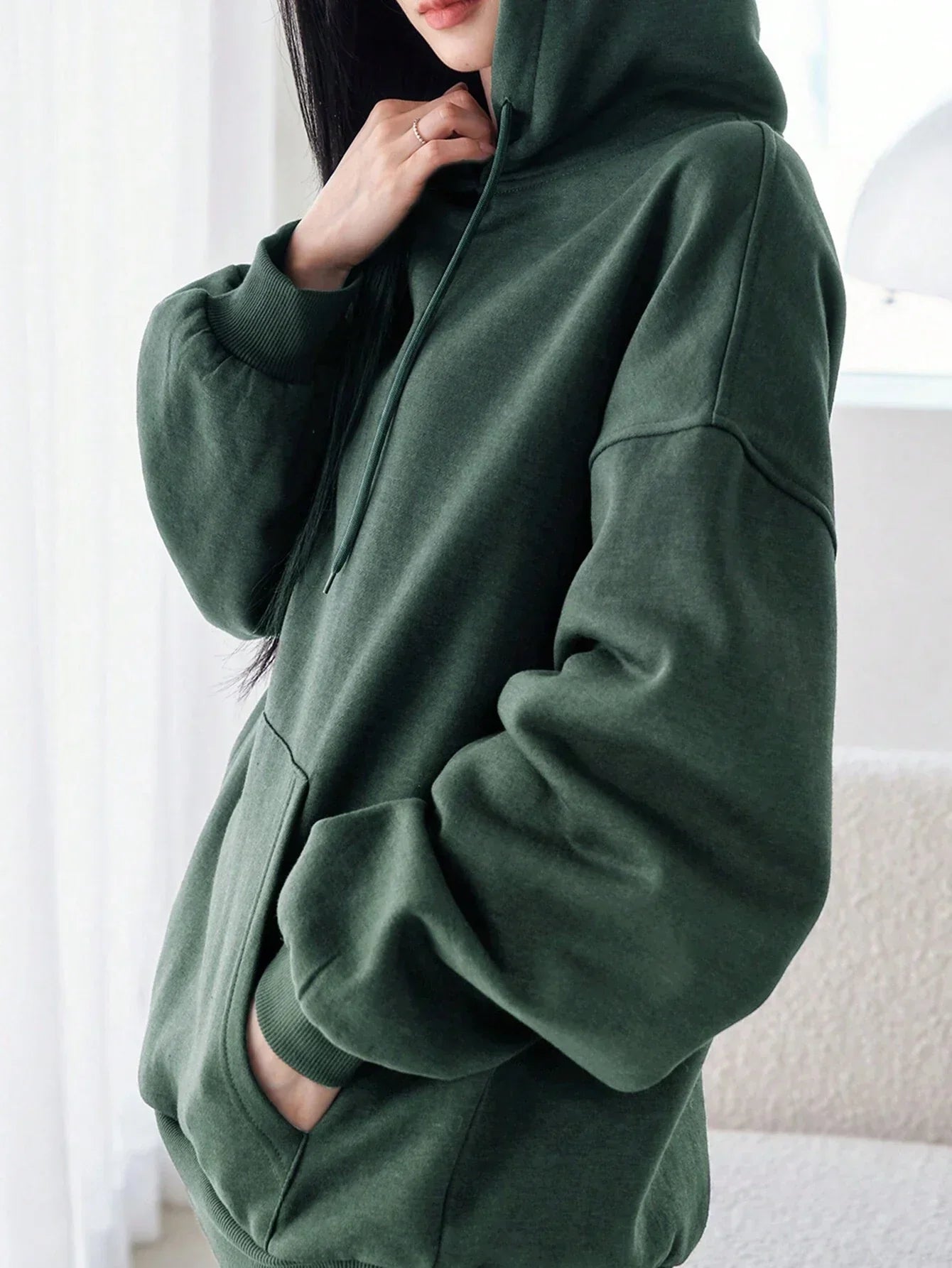 Long Sleeve Hoodie for Women – Pocket, Drawstring & Drop Shoulder Fit