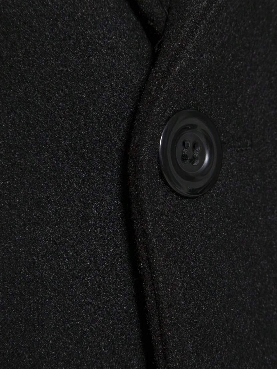 Solid Woolen Overcoat Black