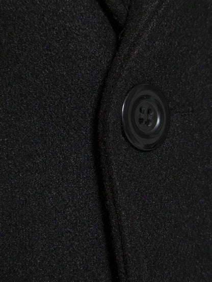Solid Woolen Overcoat Black