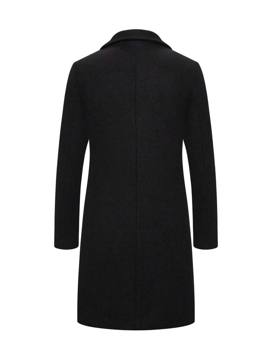 Solid Woolen Overcoat Black