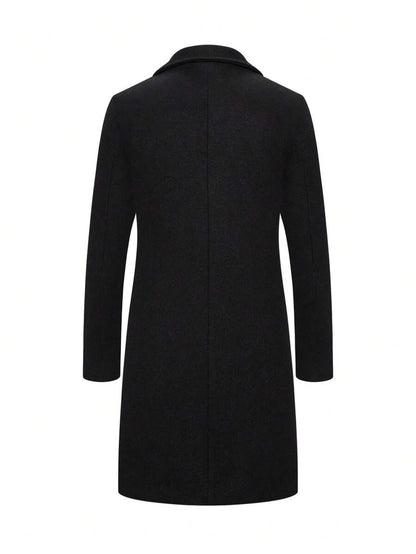 Solid Woolen Overcoat Black