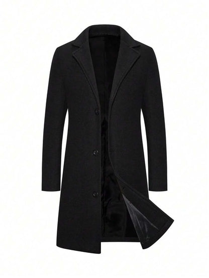 Solid Woolen Overcoat Black