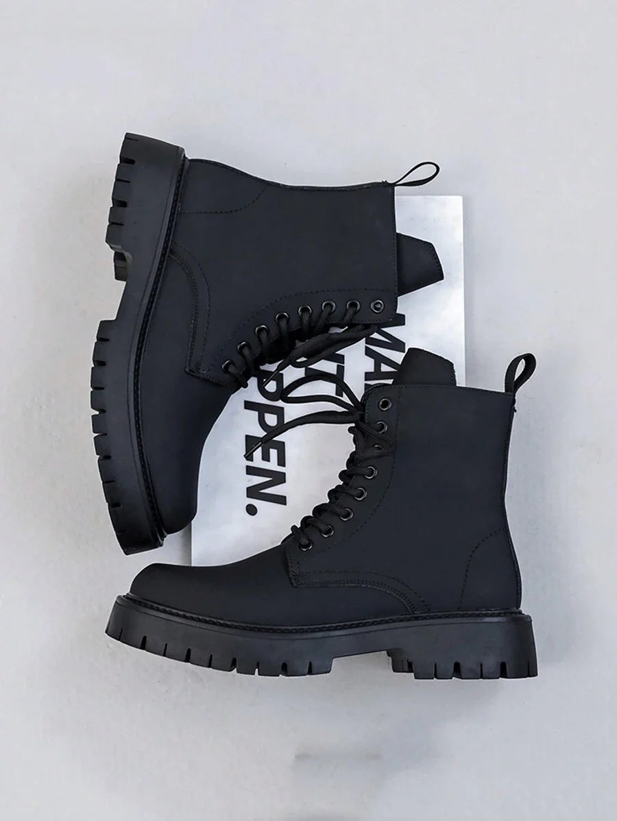 Vintage Black Combat Orthopedic Boots with side zip