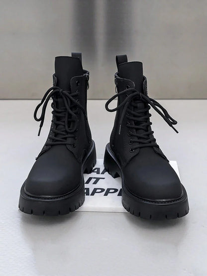 Vintage Black Combat Orthopedic Boots with side zip