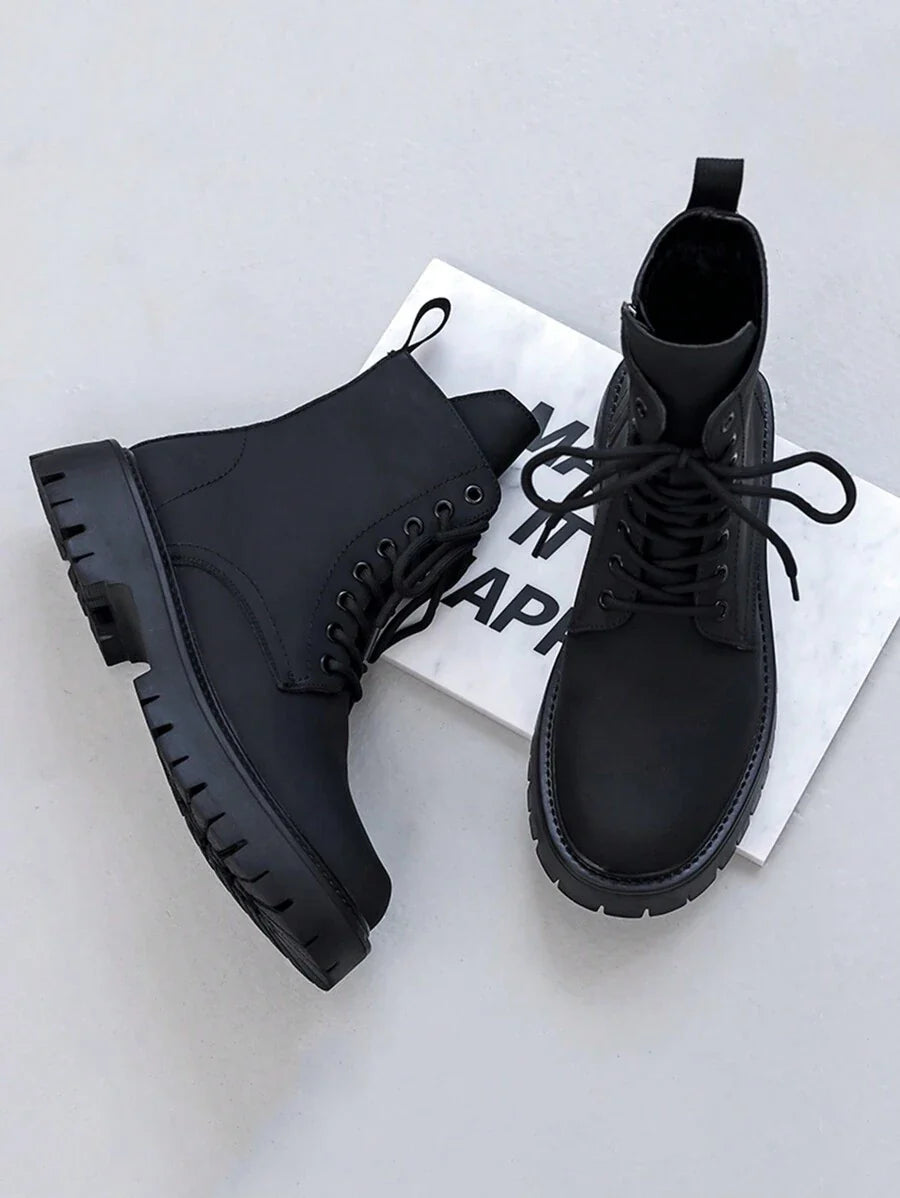 Vintage Black Combat Orthopedic Boots with side zip