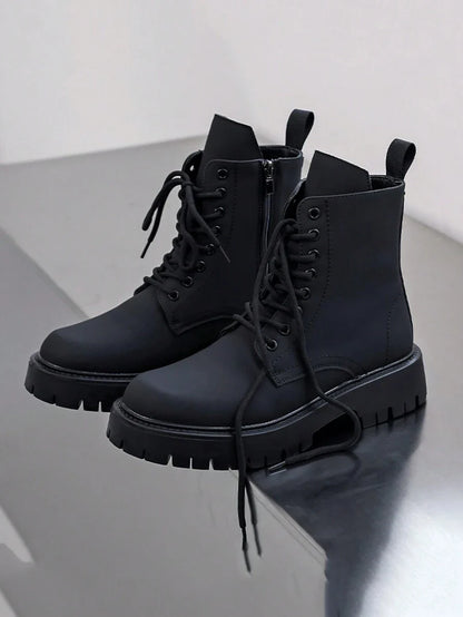 Vintage Black Combat Orthopedic Boots with side zip