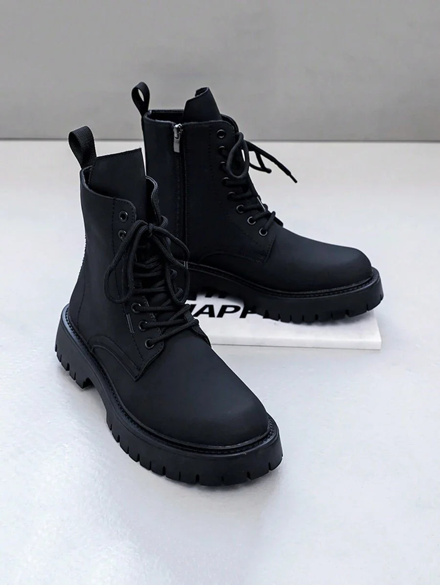 Vintage Black Combat Orthopedic Boots with side zip