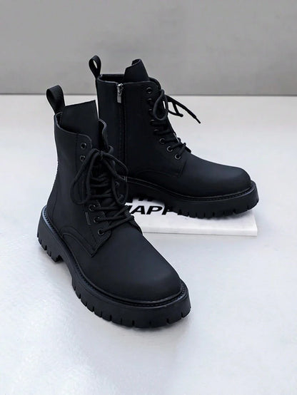 Vintage Black Combat Orthopedic Boots with side zip