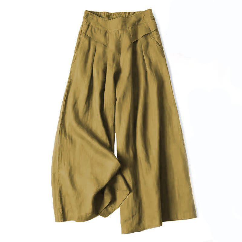 Comfortable Beige Cotton Linen High Waisted Loose Fit Pants