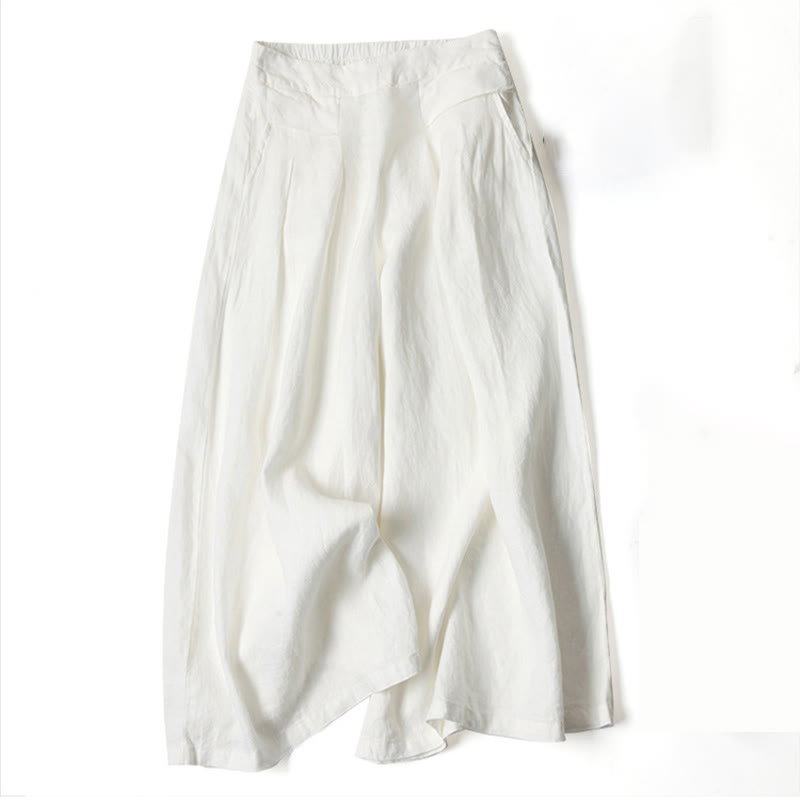Comfortable Beige Cotton Linen High Waisted Loose Fit Pants