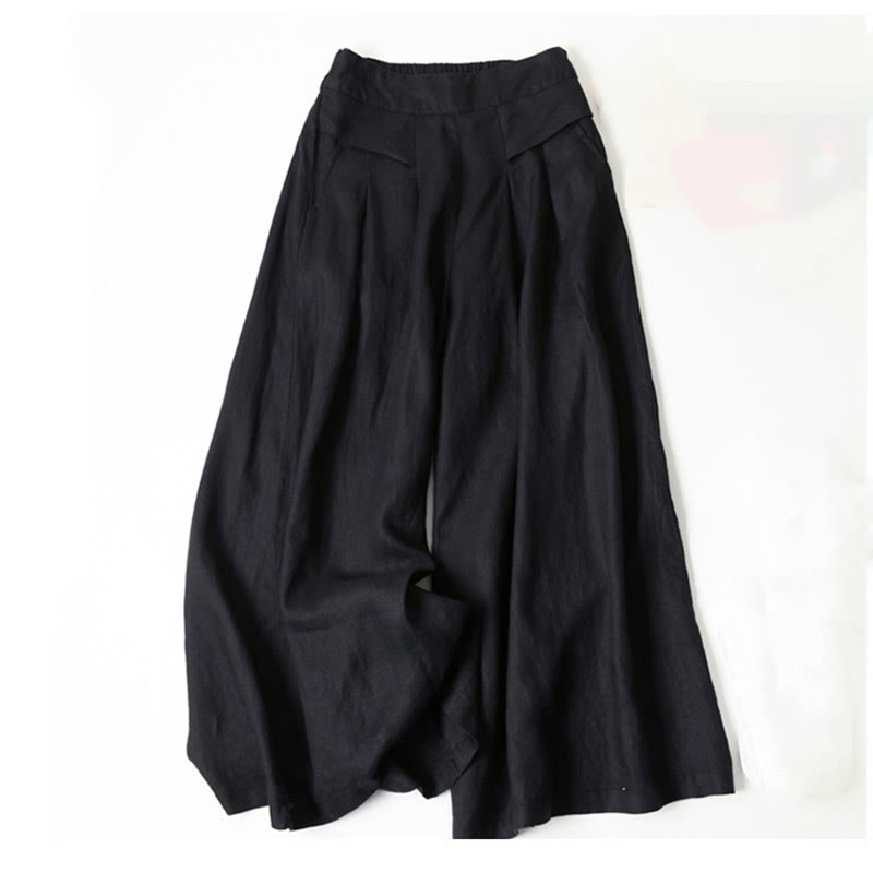 Comfortable Beige Cotton Linen High Waisted Loose Fit Pants
