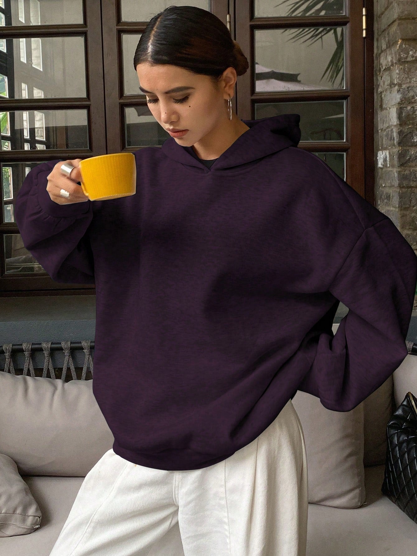 Women's Thermal Lined Hoodie – Solid Color Loose Fit Sweatshirt