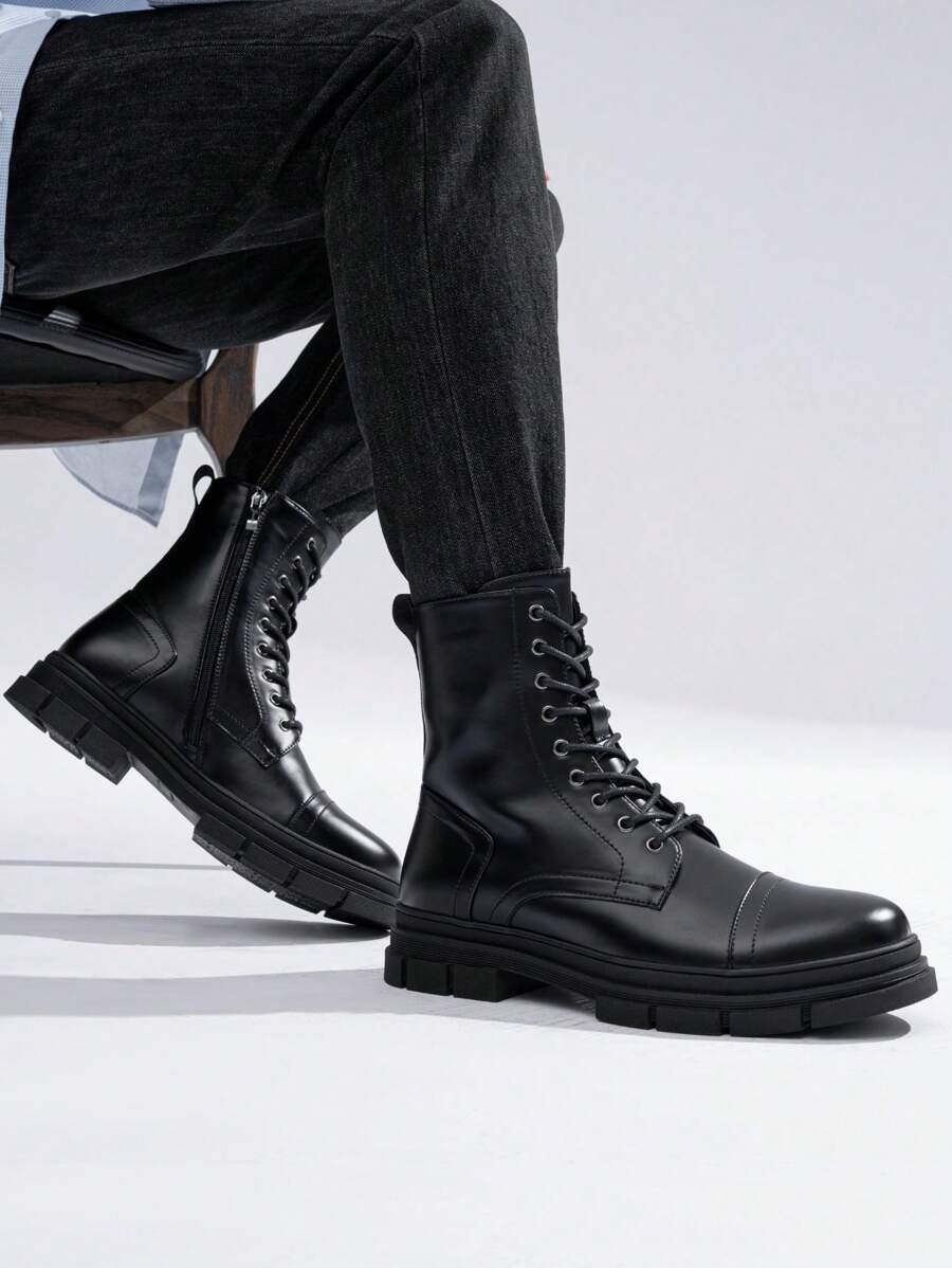 Black Combat Orthopedic Boots High Top with side zip