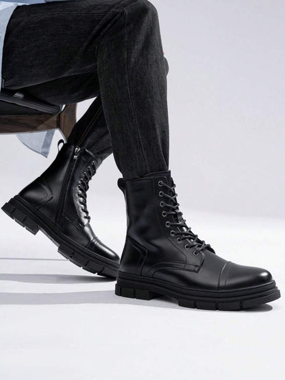 Black Combat Orthopedic Boots High Top with side zip