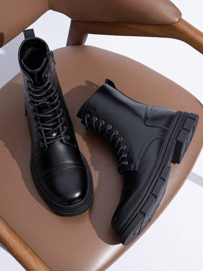 Black Combat Orthopedic Boots High Top with side zip