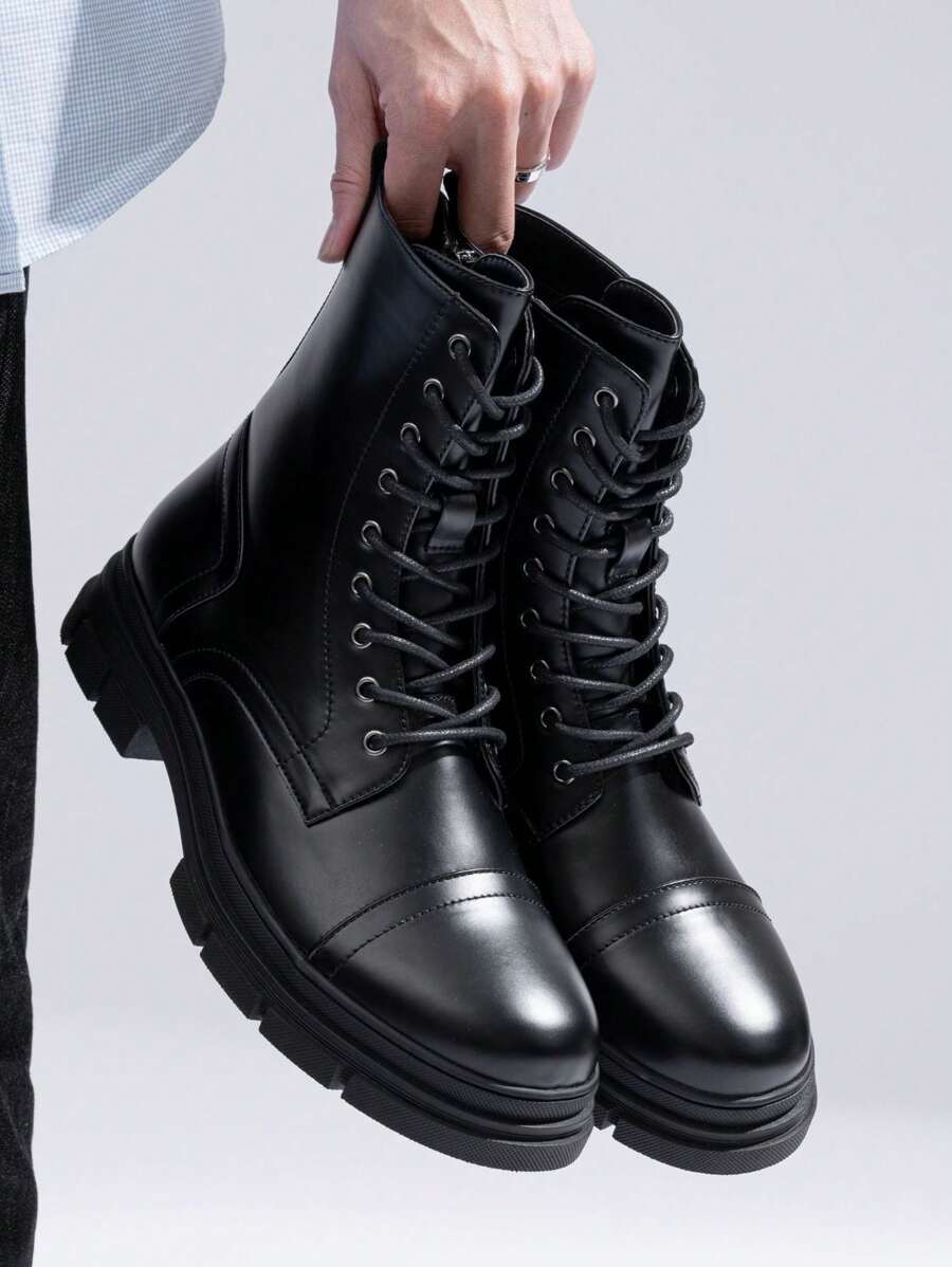 Black Combat Orthopedic Boots High Top with side zip