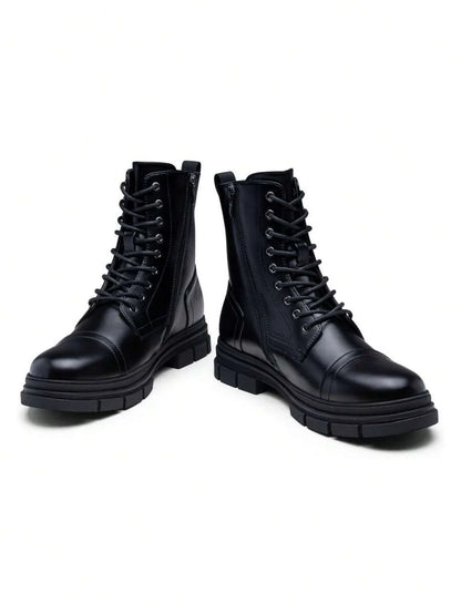 Black Combat Orthopedic Boots High Top with side zip
