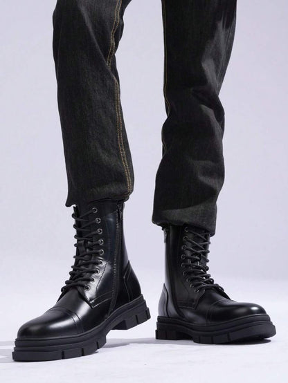 Black Combat Orthopedic Boots High Top with side zip
