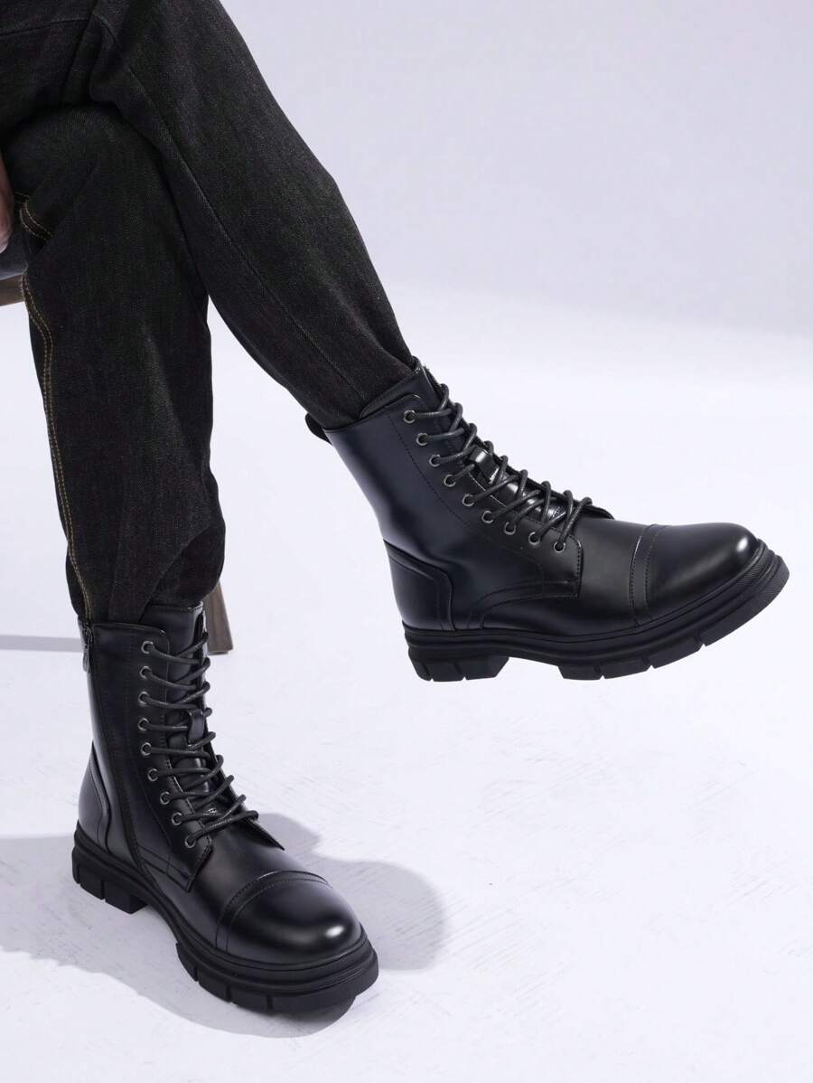 Black Combat Orthopedic Boots High Top with side zip