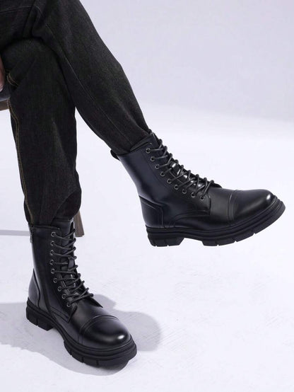Black Combat Orthopedic Boots High Top with side zip