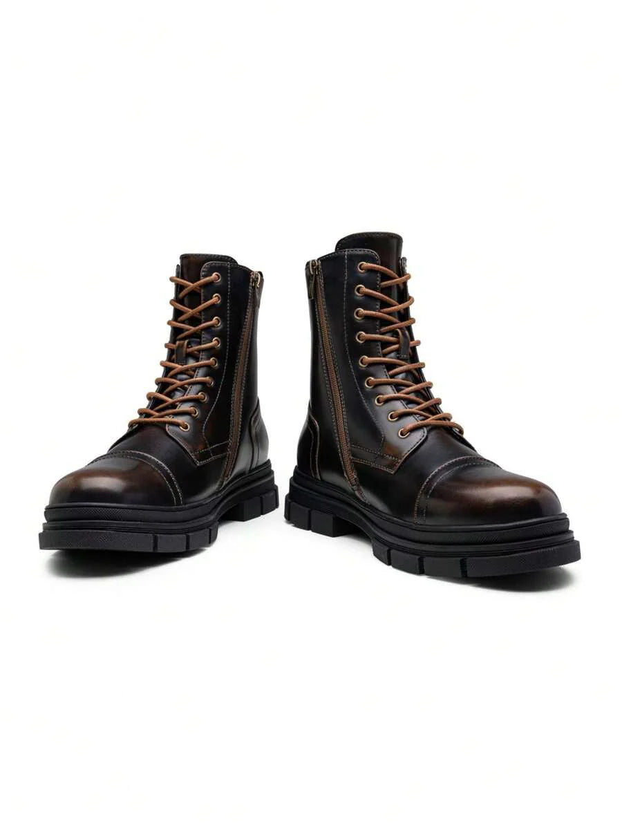 Black Combat Orthopedic Boots High Top with side zip