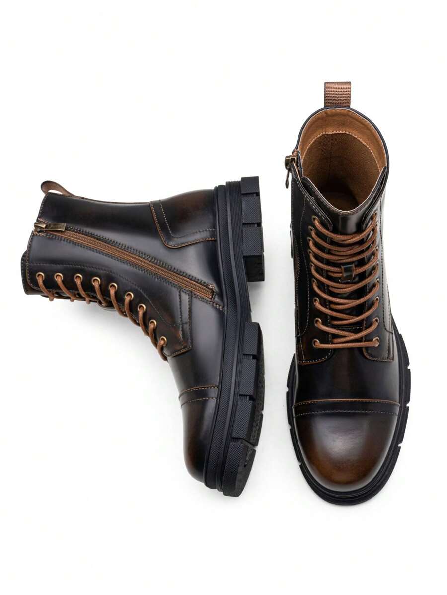 Black Combat Orthopedic Boots High Top with side zip