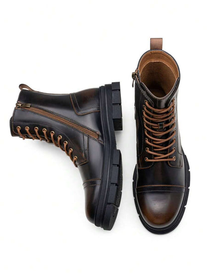 Black Combat Orthopedic Boots High Top with side zip