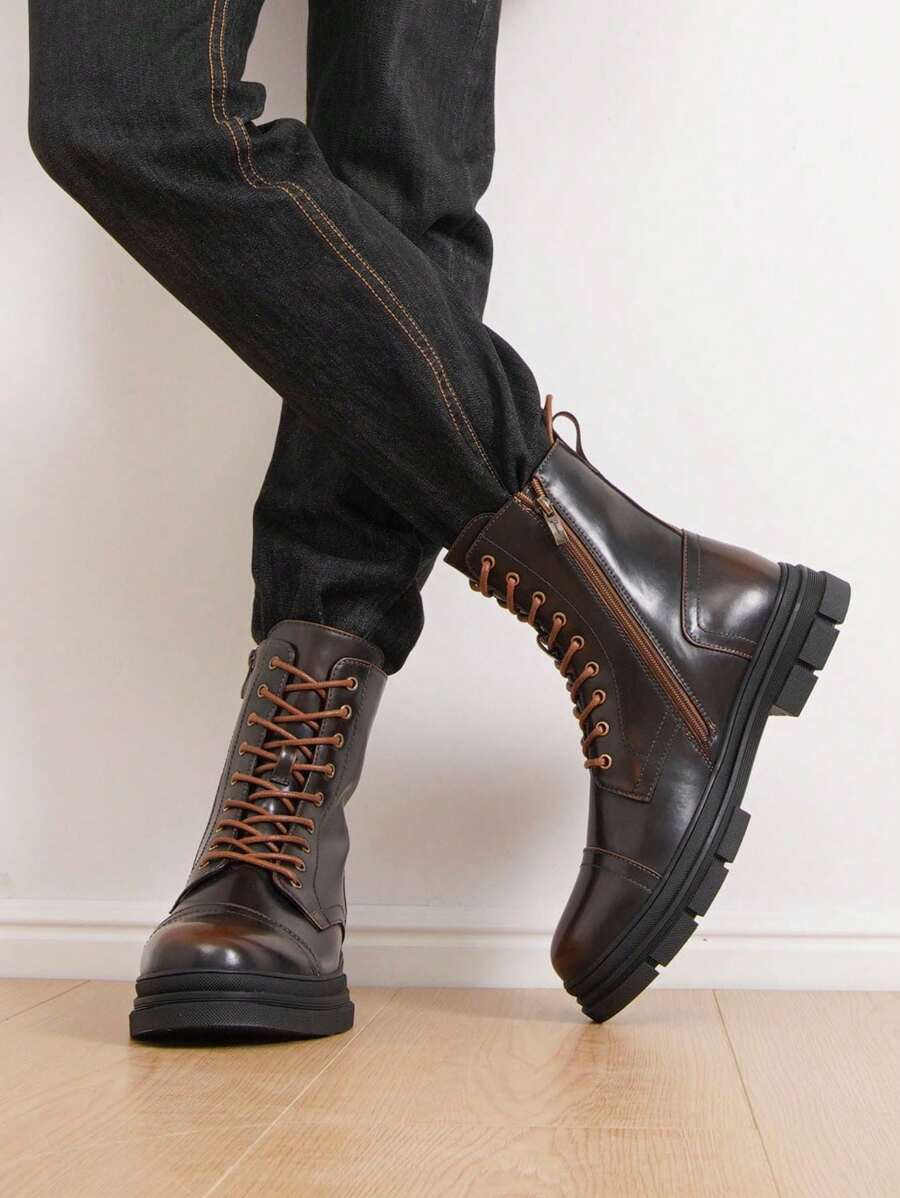 Black Combat Orthopedic Boots High Top with side zip