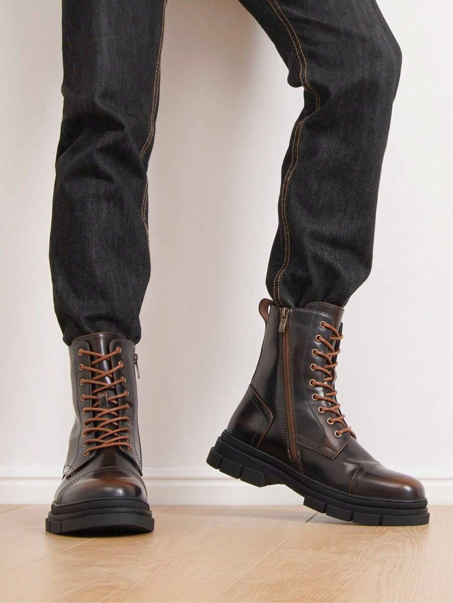 Black Combat Orthopedic Boots High Top with side zip