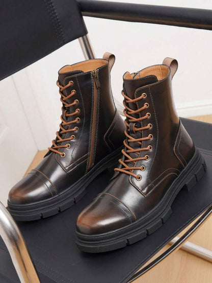 Black Combat Orthopedic Boots High Top with side zip