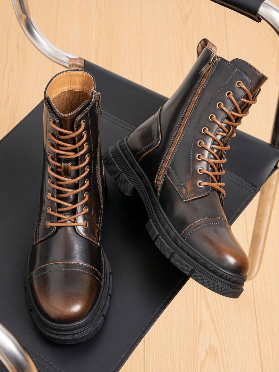 Black Combat Orthopedic Boots High Top with side zip