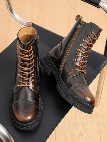 Black Combat Orthopedic Boots High Top with side zip
