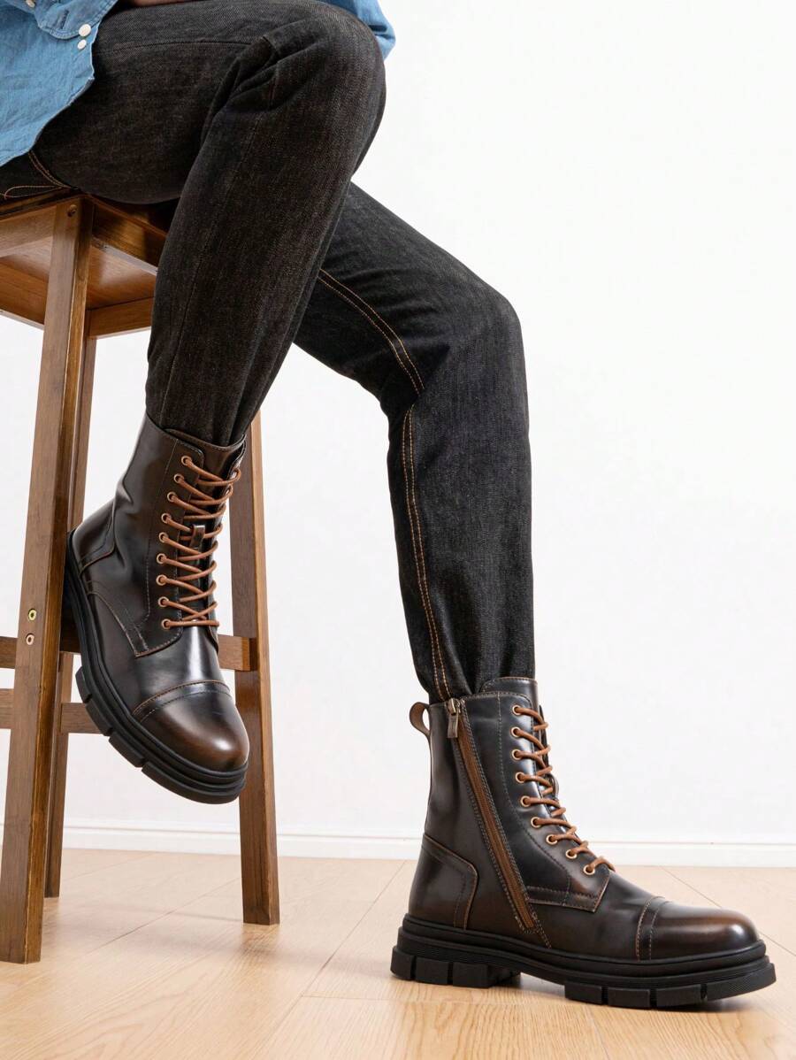 Black Combat Orthopedic Boots High Top with side zip