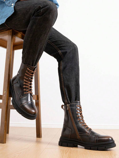 Black Combat Orthopedic Boots High Top with side zip