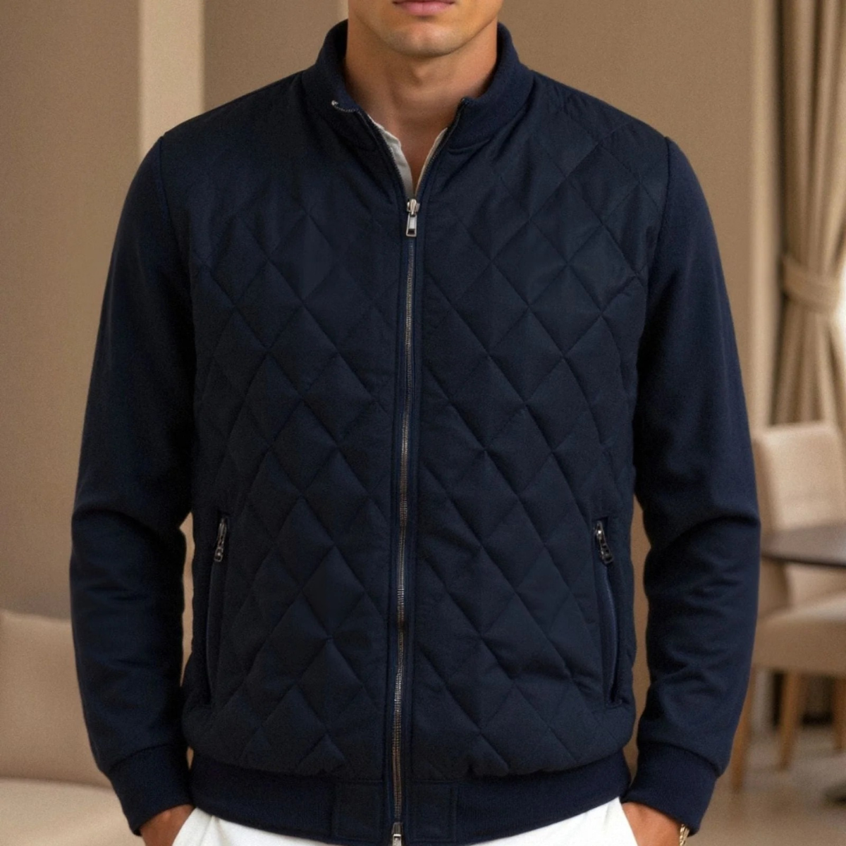 The Evoque Men’s Quilted Navy Jacket – Luxury Old Money Style