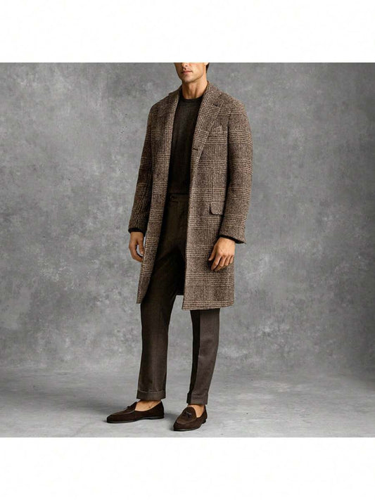 Warm Plaid Mens Winter Coat - Classic Fit Overcoat - BritishElegance
