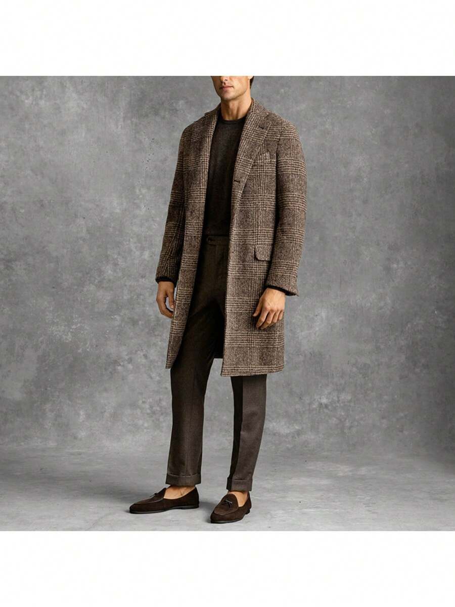 Warm Plaid Mens Winter Coat - Classic Fit Overcoat