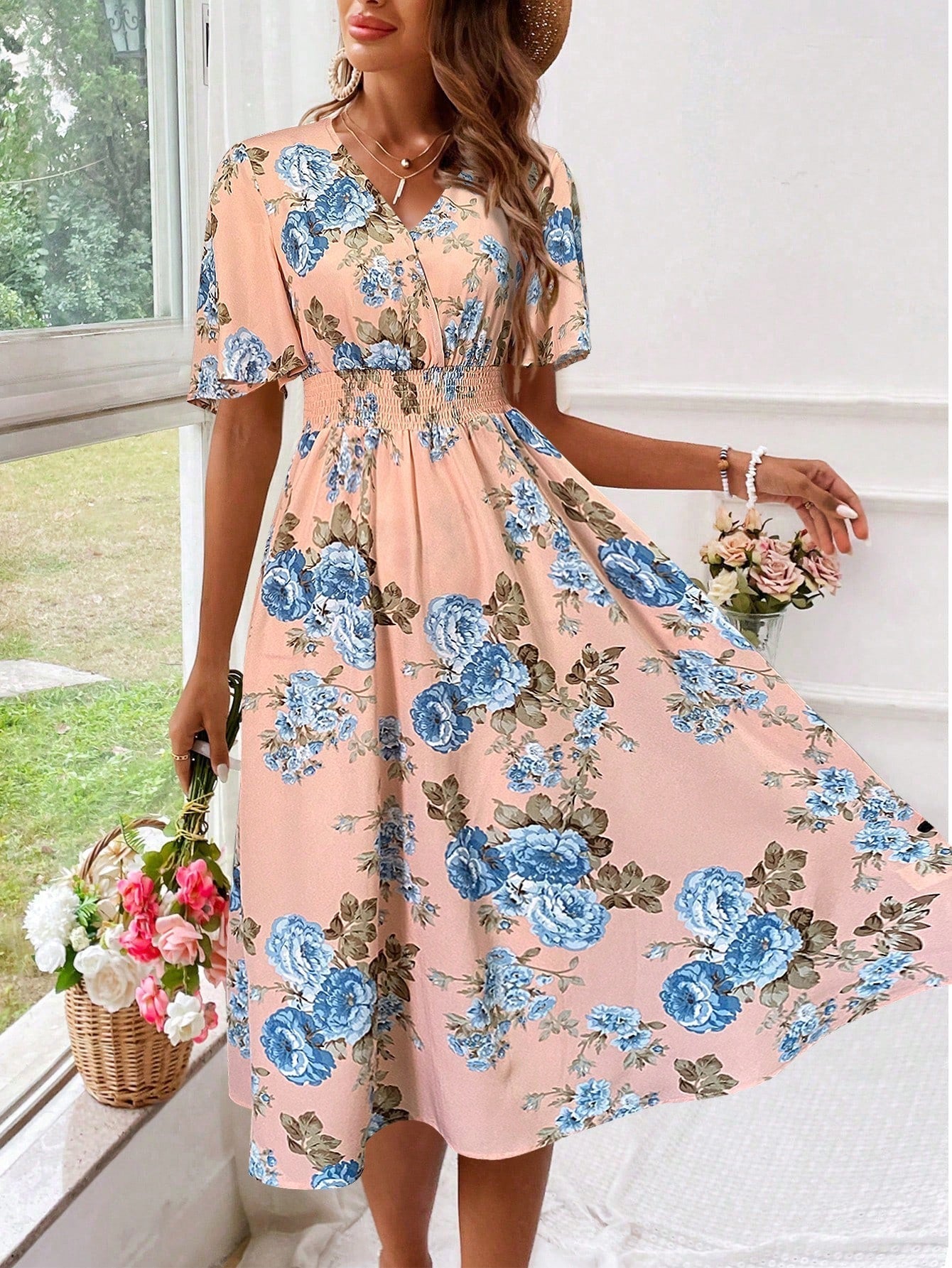 Beautiful Blossom V Neck Summer Dress