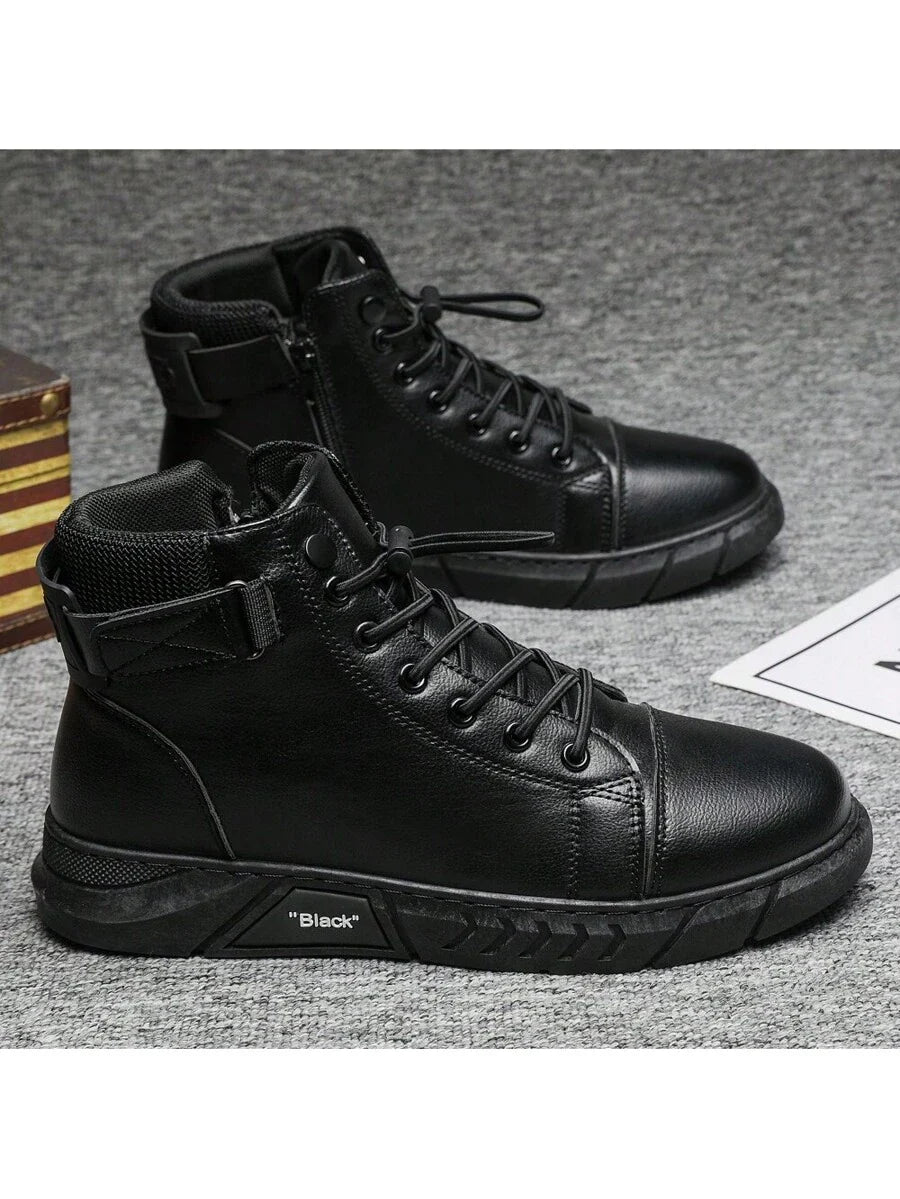 Black High-Top Leather Orthopedic Boots with side zip