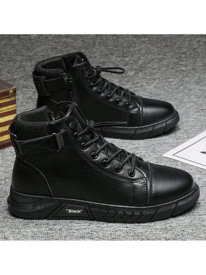 Black High-Top Leather Orthopedic Boots with side zip