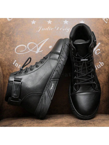 Black High-Top Leather Orthopedic Boots with side zip