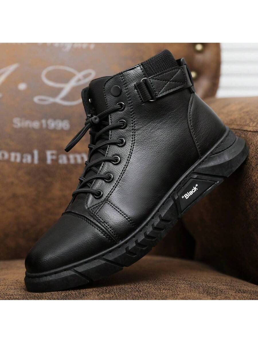 Black High-Top Leather Orthopedic Boots with side zip