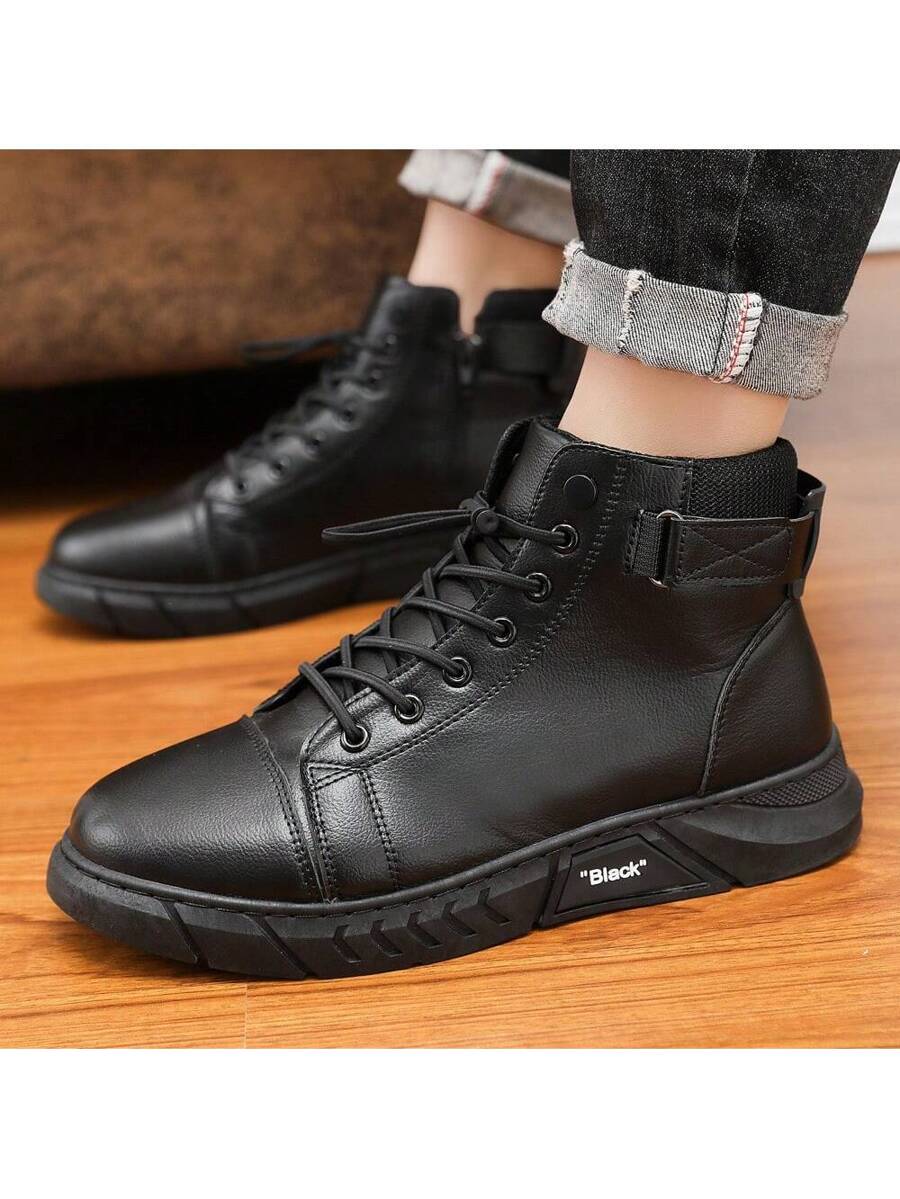 Black High-Top Leather Orthopedic Boots with side zip