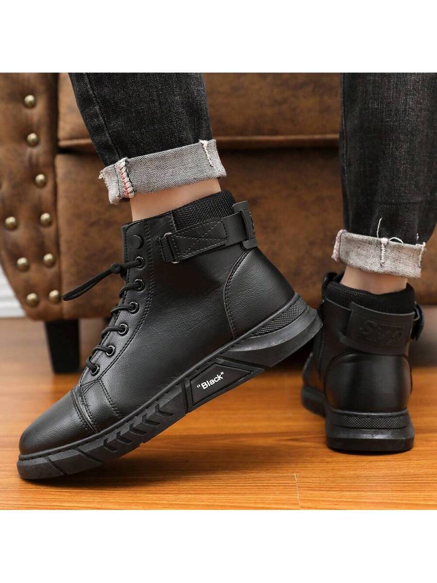 Black High-Top Leather Orthopedic Boots with side zip