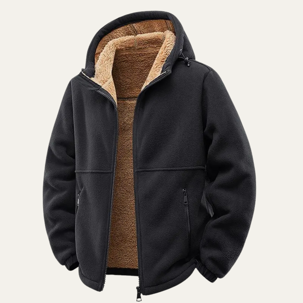 Men’s Hooded Sherpa Lined Full Zip Fleece Jacket
