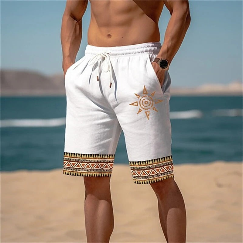 Colorful Beach Shorts with Sun Print - BritishElegance