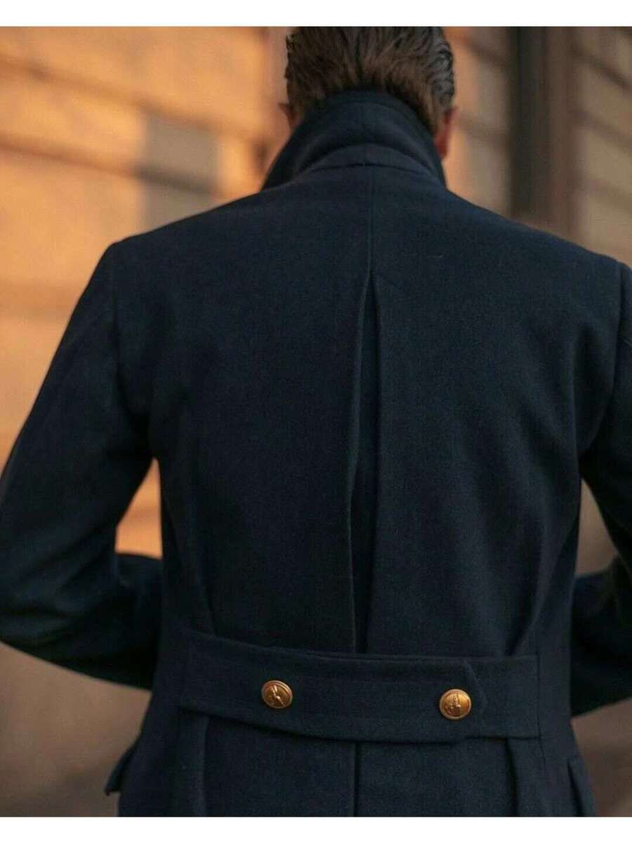 Navy Wool Blend Overcoat