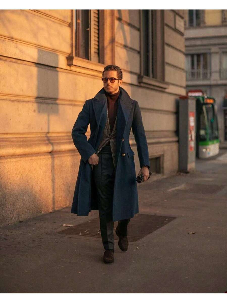 Navy Wool Blend Overcoat